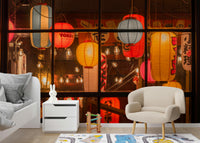 Japanese-style paper lantern mural for walls

