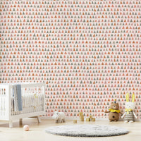 Kids room wallpaper with earthy triangle designs.

