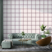 Artistic grid wallpaper in natural mauve and beige shades.


