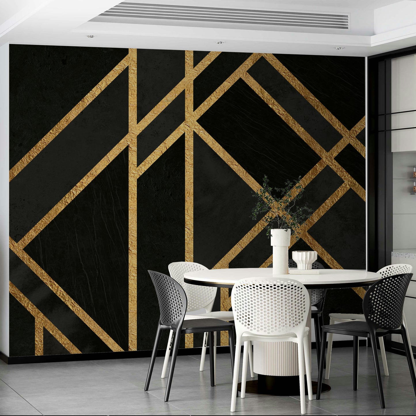 Urban black wallpaper mural with vintage geometric structure.

