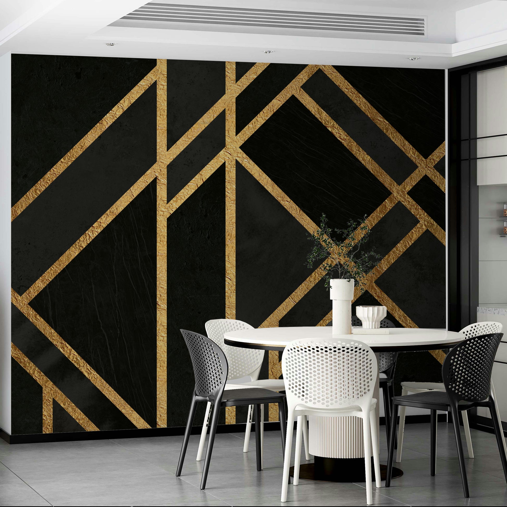 Urban black wallpaper mural with vintage geometric structure.

