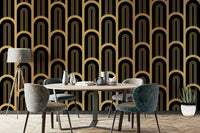 Black and gold vertical column mural for stylish interiors.

