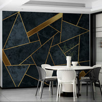 Subtle mosaic design in light blue and gold for peaceful interiors.

