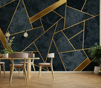 Soft Blue and Gold Mosaic Wall Mural with delicate tile pattern.

