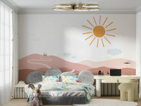 Enchanted mural of a winding trail through trees to a peaceful castle.

