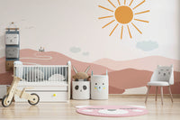 Fairytale path mural featuring a castle surrounded by trees.

