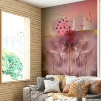 Abstract mural with symbolic detail reflecting themes of life.

