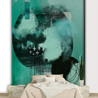 Warm earth-toned wall mural with a simple, serene design.


