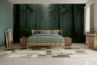 Misty pine trees mural wallpaper

