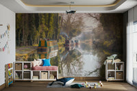 Country canal scenery mural

