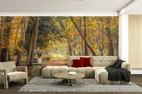 Nature-inspired autumn path wall mural for living rooms

