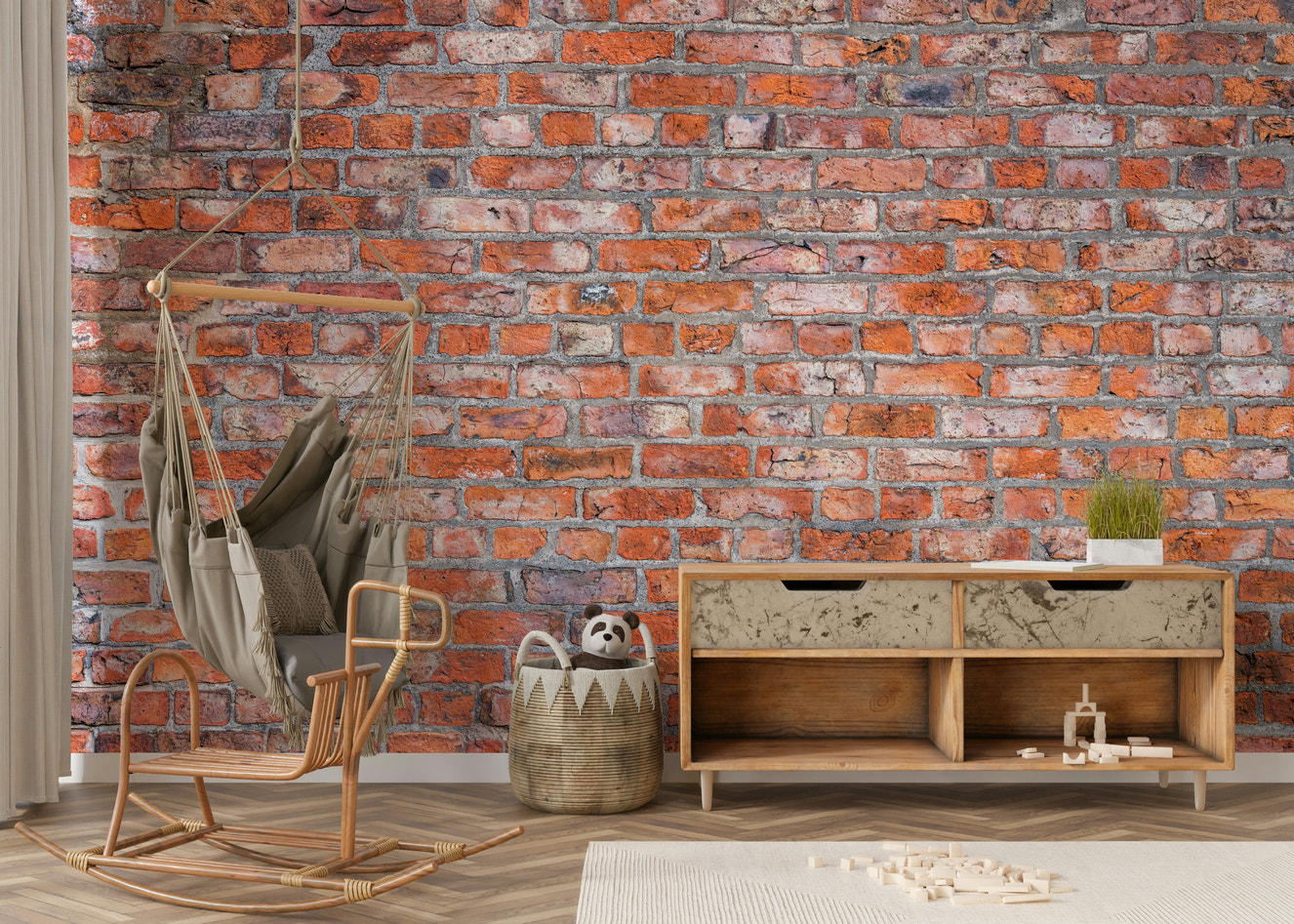 Vintage Brickwork Charm Wall Mural with rustic brick texture


