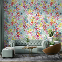 Artistic watercolor tropical wallpaper for relaxed spaces

