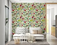 Moths and wildflowers wallpaper creating a tranquil atmosphere


