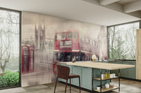 Urban London skyline with Big Ben in Westminster collage mural


