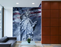 Iconic Statue of Liberty reimagined in blue modern art mural

