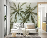 Vintage mural featuring palm trees and beach ambiance

