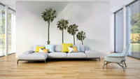 Vintage-inspired palm trees and beach scene on mural

