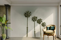 Peaceful palm tree mural with a vintage beach backdrop

