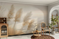 Pampas grass glowing in soft evening light on wall mural

