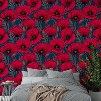 Deep blue background with red poppies for a bold look

