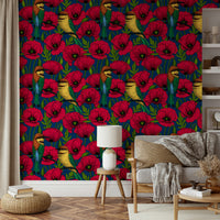 Sophisticated floral wallpaper with vibrant accents

