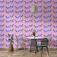 Mural wallpaper with curved pastel geometry

