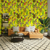 Free-spirited wallpaper with warm graphic elements

