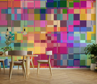 Conceptual wall mural with layered painted textures

