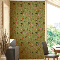Wallpaper with parrots, flowers, and vines

