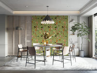 Monkey and floral wallpaper in tropical style

