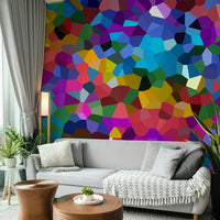 Abstract geometric mural with broken color patterns

