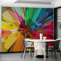 Artistic mural with brushstroke-style color bursts

