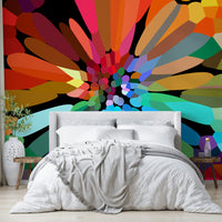 Modern interior with abstract flower mural

