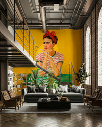 Portrait-style mural with moody, sunlit ambiance

