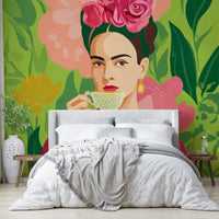 Striking feminine mural with jungle and flower motifs

