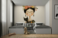 Midnight-inspired mural with floral crown silhouette

