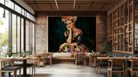 Dramatic portrait mural with artistic brushstrokes

