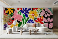 Matisse-inspired flower garden mural in bold colors

