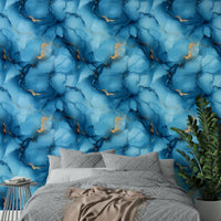 Organic movement wallpaper in cool blue shades

