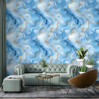 Azure tones and metallic lines in luxury wallpaper


