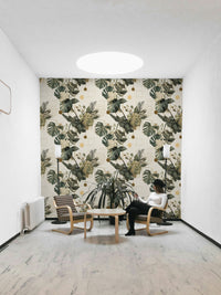 Living room with Botanical Geometry feature wall

