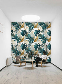 Tropical foliage wallpaper with layered depth

