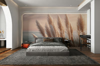 Coastal-inspired wall art in a modern bedroom

