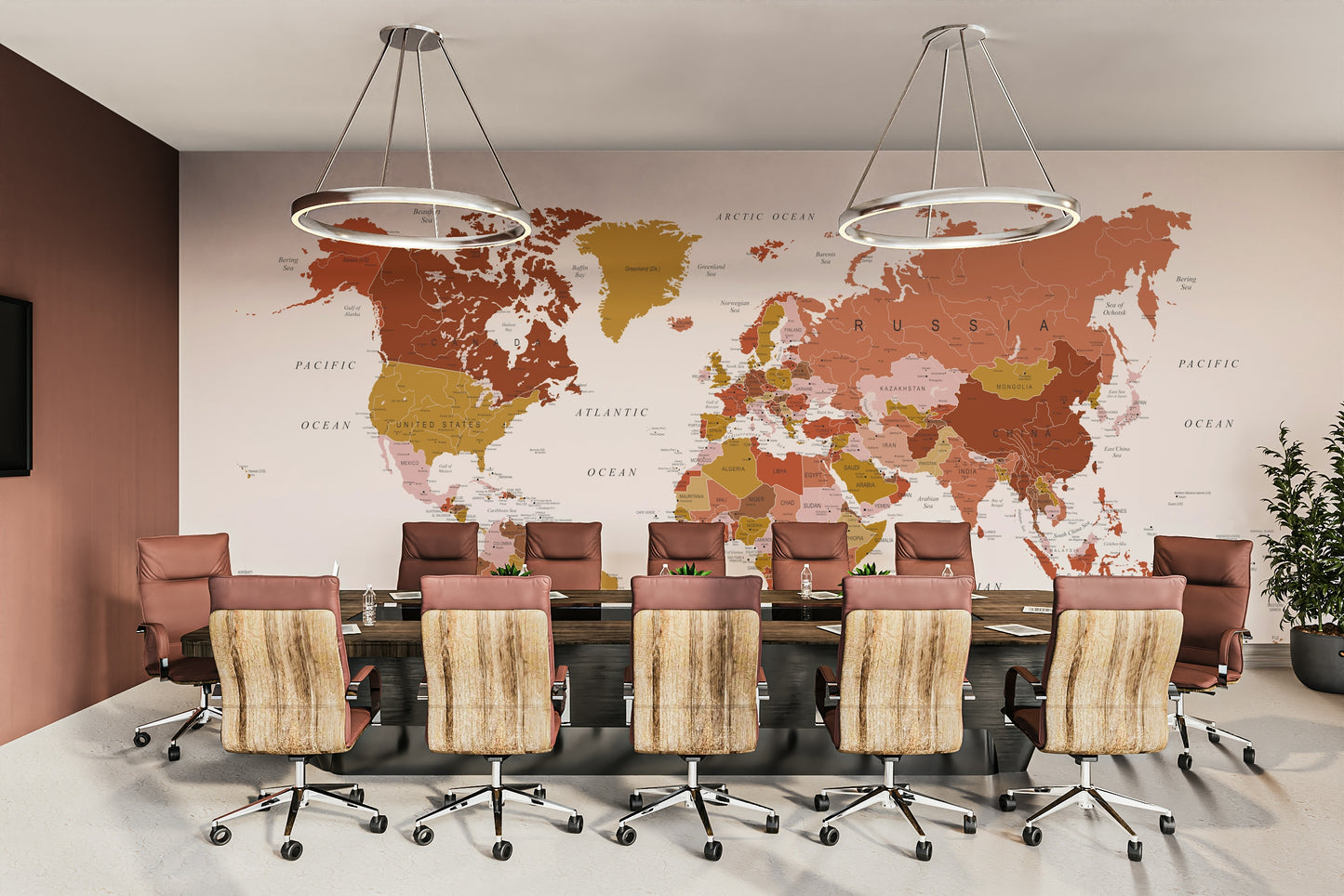 Office space styled with Earth Tones map mural

