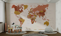 Antique-inspired mural with soft brown continents

