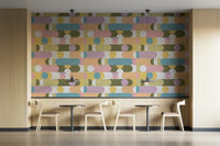 Pastel color block wallpaper in a minimalist space

