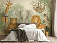 Soft and friendly jungle-themed mural for playroom

