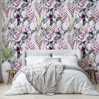 Decorative wallpaper with tropical vines and palms

