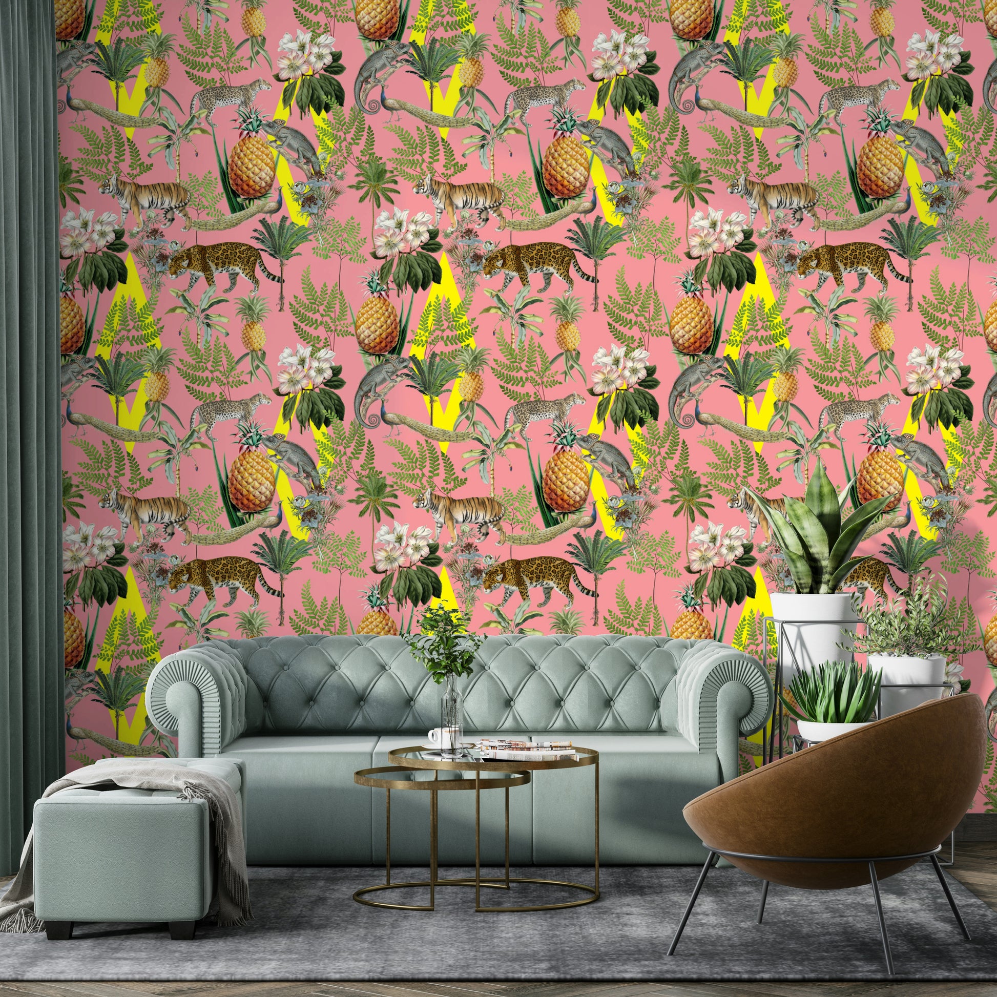 Hand-drawn safari wallpaper with landscape details

